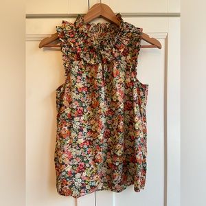 J.Crew xs cotton sleeveless floral blouse with frill neck